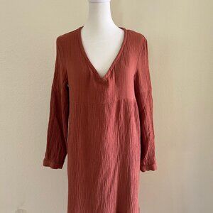 7 For All Mankind Cecelia Midi Dress SZXS Oversized Gauze Relaxed Boho Brown